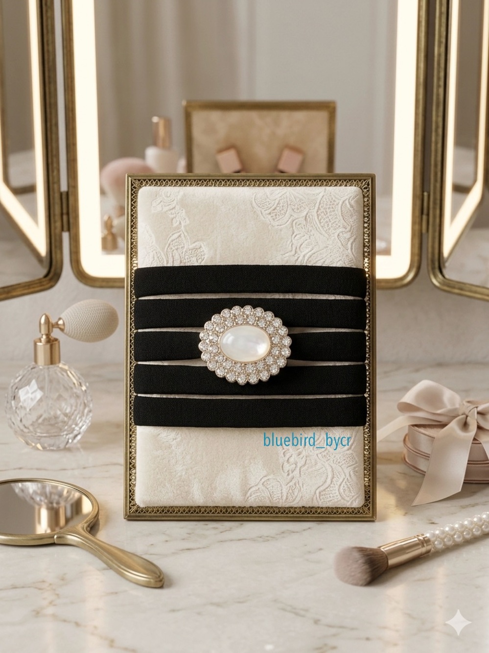 Pearl Black Hair Ties with Rhinestone Accent
